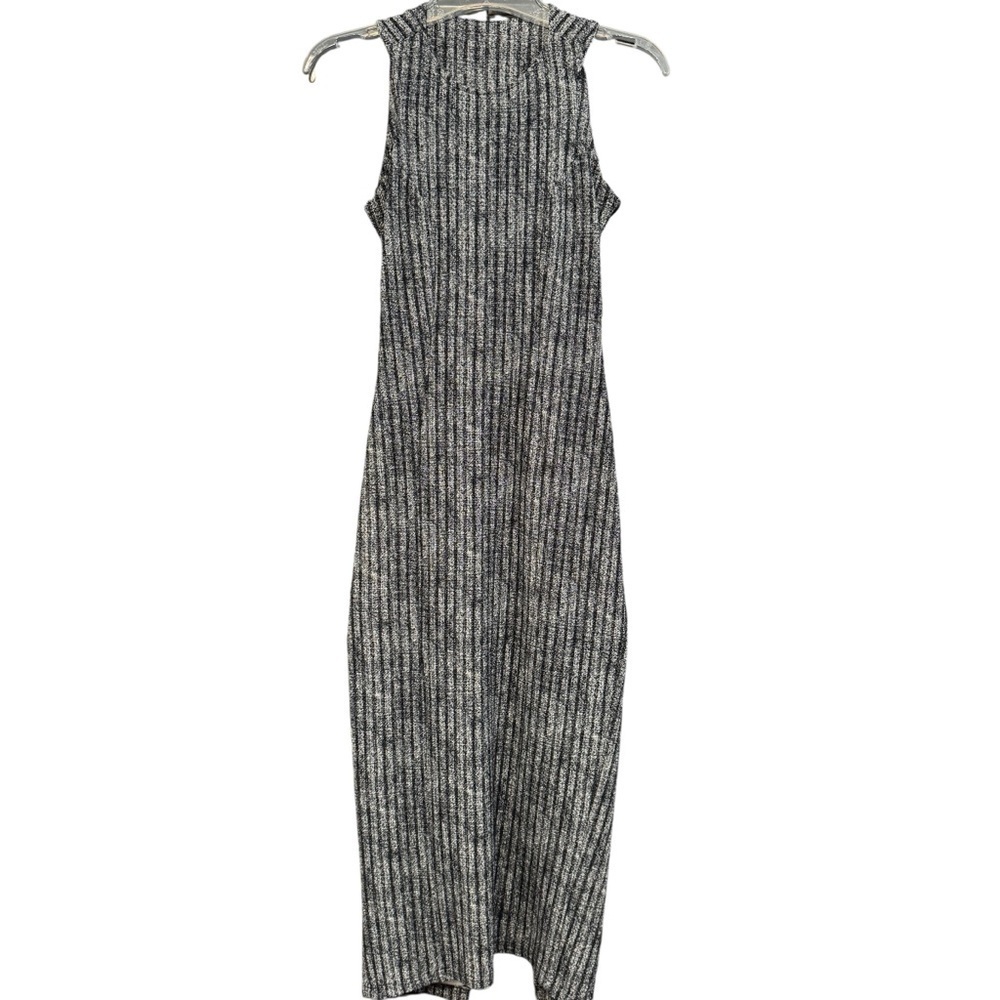 Blue Blush Ribbed Knit Midi Dress S Gray Cutout Back Sleeveless